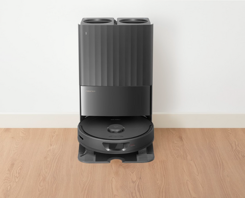 A black Qrevo smart vacuum