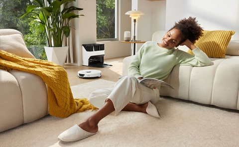 Roborock's S7 Max Ultra robot vacuum is automatically cleaning the carpets.